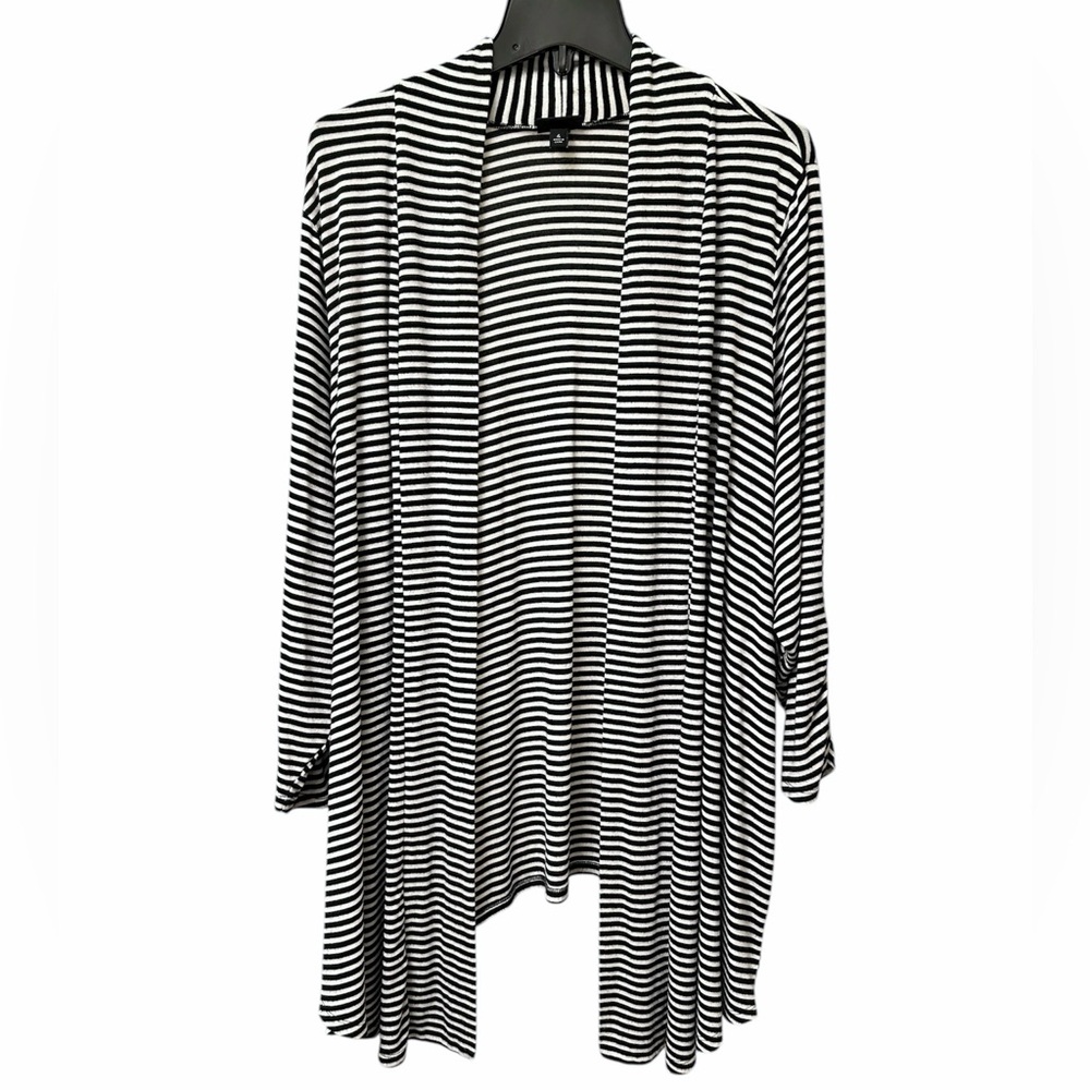 Torrid Knits White & Black Striped Open Front Drape Long Cardigan size 4X